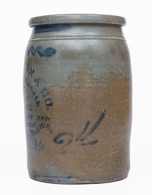 2 Gal. E. J. MILLER / ALEXANDRIA, VA Stoneware Advertising Jar w/ Stenciled Sun