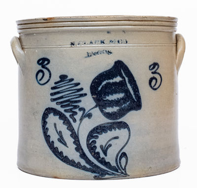 3 Gal. N. CLARK & CO. / LYONS Stoneware Crock w/ Slip-Trailed Floral Decoration