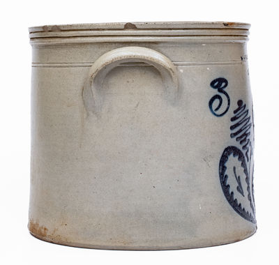 3 Gal. N. CLARK & CO. / LYONS Stoneware Crock w/ Slip-Trailed Floral Decoration