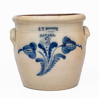 2 Gal. S. T. BREWER / HAVANA Stoneware Jar w/ Floral Decoration, c1855