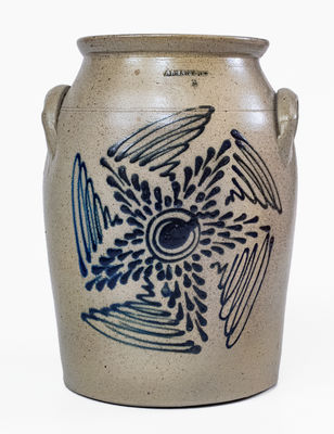 Unusual 2 Gal. ALBANY, NY Stoneware Jar w/ Starburst Decoration