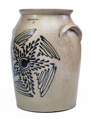 Unusual 2 Gal. ALBANY, NY Stoneware Jar w/ Starburst Decoration