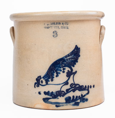 3 Gal. F. B. NORTON & CO. / WORCESTER, MASS. Stoneware Pecking Chicken Crock