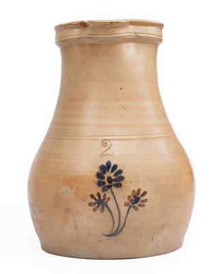 Unusual 2 Gal. Stoneware Pitcher w/ Brown and Blue Floral Decoration, Northeastern U.S.