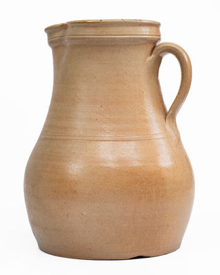 Unusual 2 Gal. Stoneware Pitcher w/ Brown and Blue Floral Decoration, Northeastern U.S.