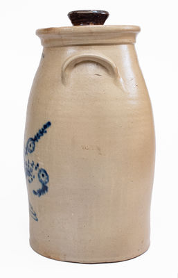 5 Gal. W. ROBERTS BINGHAMTON, NY Stoneware Churn w/ Flowering Urn Decoration