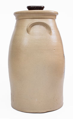 5 Gal. W. ROBERTS BINGHAMTON, NY Stoneware Churn w/ Flowering Urn Decoration