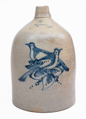 Scarce 4 Gal. F. T. WRIGHT & SON / TAUNTON, MASS. Stoneware Double Bird Jug