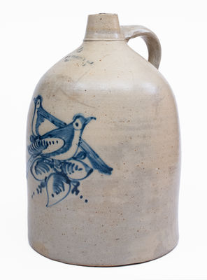 Scarce 4 Gal. F. T. WRIGHT & SON / TAUNTON, MASS. Stoneware Double Bird Jug