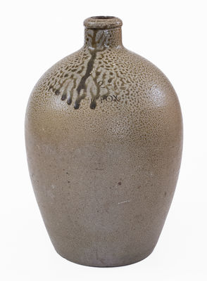 Scarce N. FOX Stoneware Jug, Nicholas Fox, Chatham County, NC