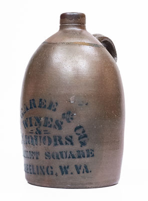 WHEELING, W. VA. Stoneware Jug w/ Stenciled WINES & LIQUORS Advertising