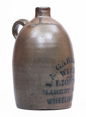 WHEELING, W. VA. Stoneware Jug w/ Stenciled WINES & LIQUORS Advertising