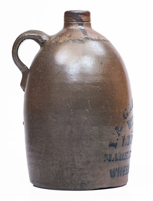 WHEELING, W. VA. Stoneware Jug w/ Stenciled WINES & LIQUORS Advertising