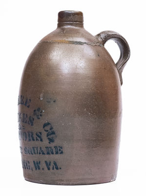 WHEELING, W. VA. Stoneware Jug w/ Stenciled WINES & LIQUORS Advertising