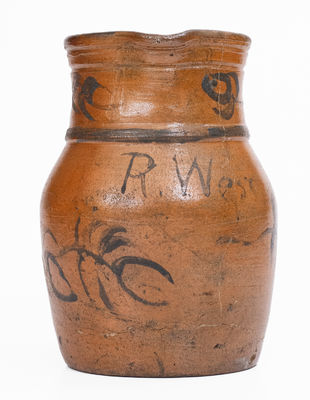 Rare Small-Sized Stoneware Pitcher by Rufus West at the Thompson Pottery, Morgantown, WV, c1875
