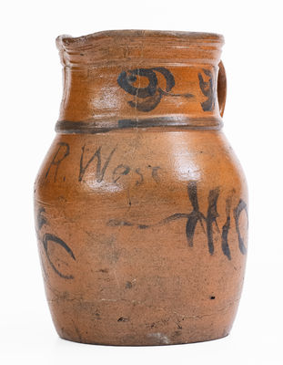 Rare Small-Sized Stoneware Pitcher by Rufus West at the Thompson Pottery, Morgantown, WV, c1875