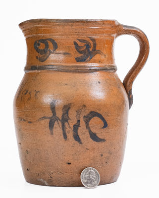 Rare Small-Sized Stoneware Pitcher by Rufus West at the Thompson Pottery, Morgantown, WV, c1875