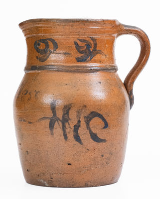 Rare Small-Sized Stoneware Pitcher by Rufus West at the Thompson Pottery, Morgantown, WV, c1875
