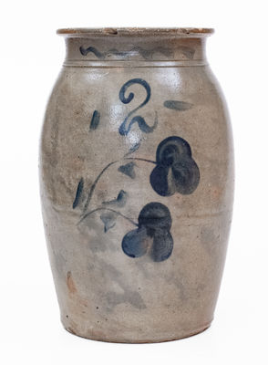 2 Gal. Pruntytown, WV Stoneware Jar w/ Floral Decoration, c1875