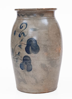 2 Gal. Pruntytown, WV Stoneware Jar w/ Floral Decoration, c1875