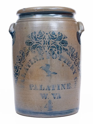 4 Gal. PALATINE POTTERY CO. / PALATINE, W VA Stoneware Stenciled Horse Jar