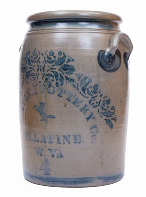 4 Gal. PALATINE POTTERY CO. / PALATINE, W VA Stoneware Stenciled Horse Jar