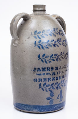 4 Gal. JAMES HAMILTON & CO. / GREENSBORO, PA Stoneware Double-Handled Jug