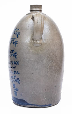 4 Gal. JAMES HAMILTON & CO. / GREENSBORO, PA Stoneware Double-Handled Jug