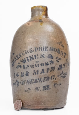 WHEELING, W. VA Stoneware Stenciled Advertising Jug, c1880