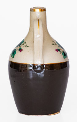 Small Brown & White Jug w/ Gilded Wheeling, W. VA Advertising