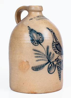 W.H. FARRAR & CO. / GEDDES, NY Stoneware Jug w/ Elaborate Bird on Branch Motif