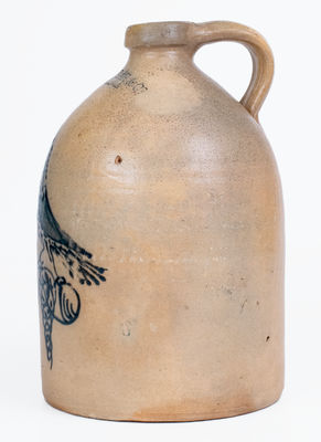 W.H. FARRAR & CO. / GEDDES, NY Stoneware Jug w/ Elaborate Bird on Branch Motif