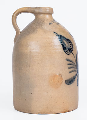 W.H. FARRAR & CO. / GEDDES, NY Stoneware Jug w/ Elaborate Bird on Branch Motif