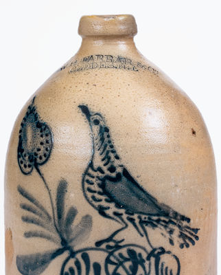 W.H. FARRAR & CO. / GEDDES, NY Stoneware Jug w/ Elaborate Bird on Branch Motif