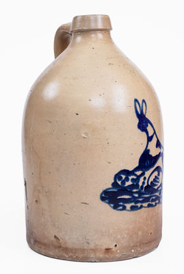 Rare ALBANY, NY Stoneware Jug w/ Bold Rabbit Decoration, c1860