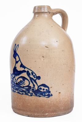 Rare ALBANY, NY Stoneware Jug w/ Bold Rabbit Decoration, c1860