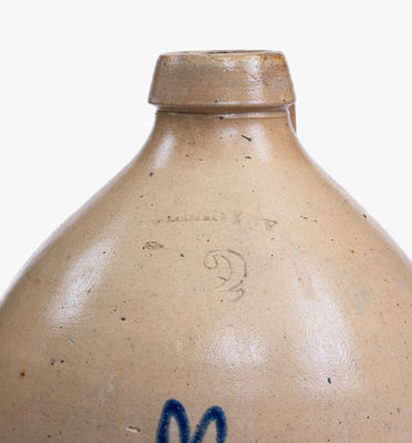 Rare ALBANY, NY Stoneware Jug w/ Bold Rabbit Decoration, c1860