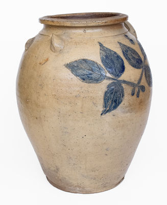 8 Gal. Ohio Stoneware Jar w/ Elaborate Incised Leaf Decoration