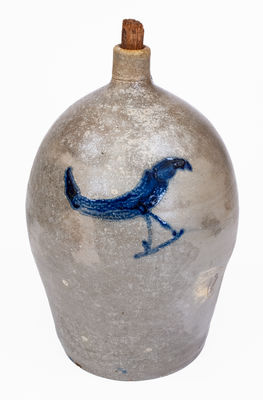 Extremely Rare Baltimore Stoneware Jug w/ Bird Decoration, c1815-20