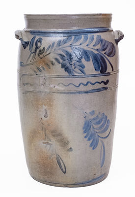 Scarce 6 Gal. Morgantown, WV Stoneware Churn w/ Foliate Decoration, c1870