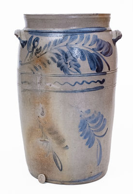 Scarce 6 Gal. Morgantown, WV Stoneware Churn w/ Foliate Decoration, c1870