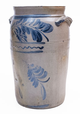 Scarce 6 Gal. Morgantown, WV Stoneware Churn w/ Foliate Decoration, c1870