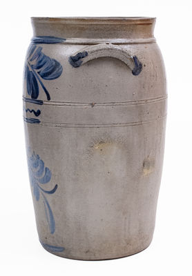 Scarce 6 Gal. Morgantown, WV Stoneware Churn w/ Foliate Decoration, c1870