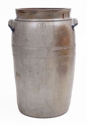 Scarce 6 Gal. Morgantown, WV Stoneware Churn w/ Foliate Decoration, c1870