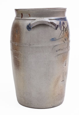 Scarce 6 Gal. Morgantown, WV Stoneware Churn w/ Foliate Decoration, c1870