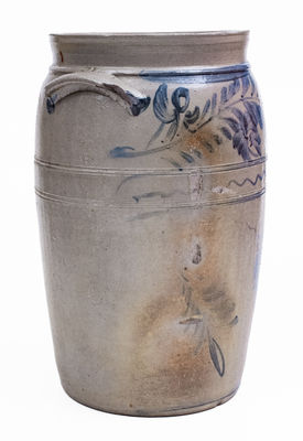 Scarce 6 Gal. Morgantown, WV Stoneware Churn w/ Foliate Decoration, c1870