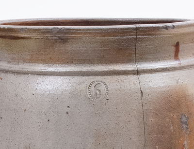 Scarce 6 Gal. Morgantown, WV Stoneware Churn w/ Foliate Decoration, c1870