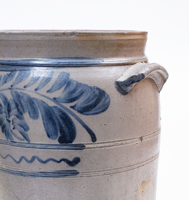 Scarce 6 Gal. Morgantown, WV Stoneware Churn w/ Foliate Decoration, c1870