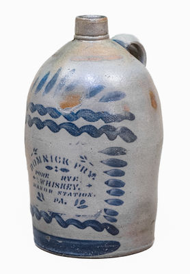 Exceptional MANOR STATION, PA Stoneware Advertising Jug w/ Profuse Decoration