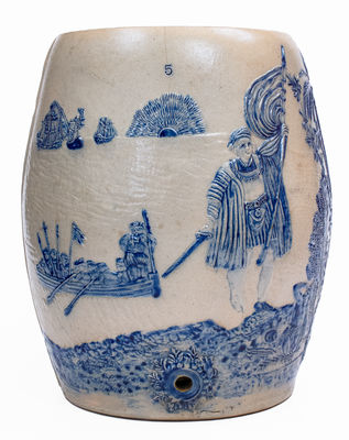 Whites Utica Molded Stoneware Water Cooler w/ Christopher Columbus Scene